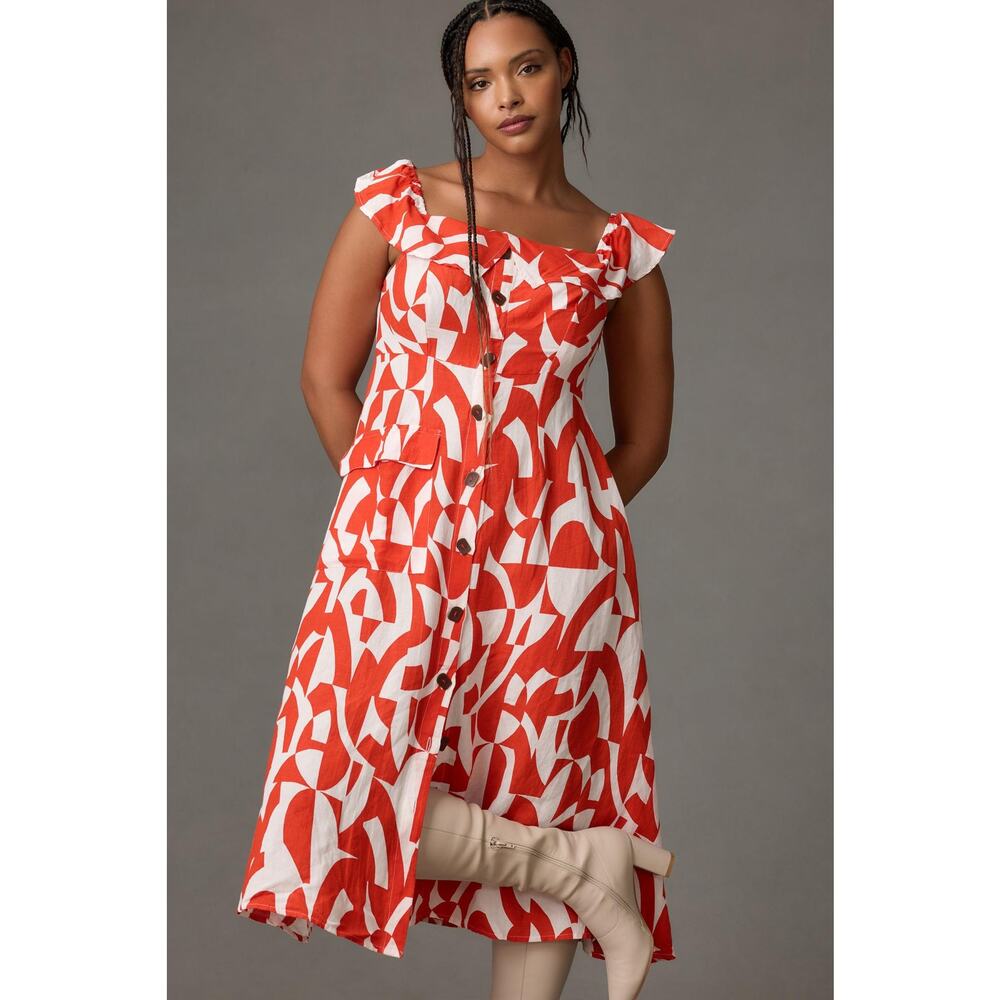nwt by ANTHROPOLOGIE sz 10 Off-The-Shoulder Shirt Dress - Picture 2 of 6